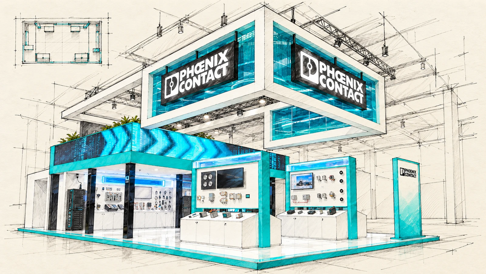 Supplied concept visualisation of the Phoenix Contact booth